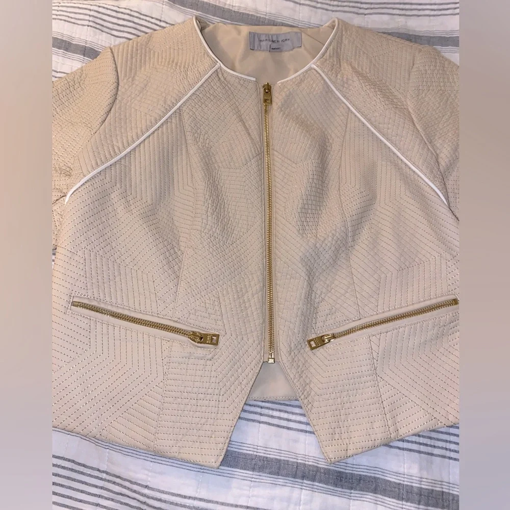 NWOT MARC NEW YORK Women’s Cream Faux Leather Textured Moto Jacket - Picture 6 of 9